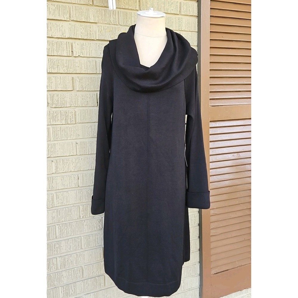 Vinve Camuto Cowl Neck Long-sleeve Sweater Dress In Black Size Large